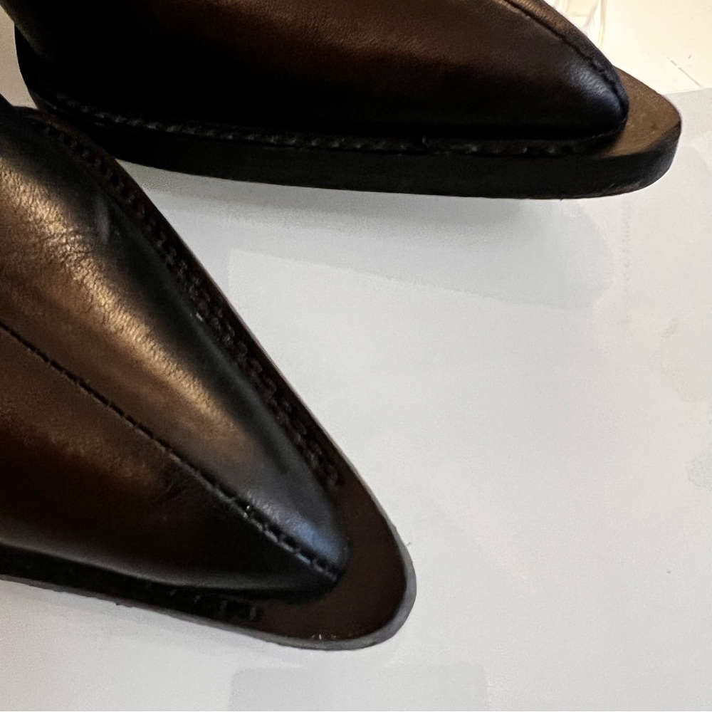 AMI | Alexandre Mattiussi Sleek Black Staked Heeled Leather designer ankle Boots - Picture 5 of 16